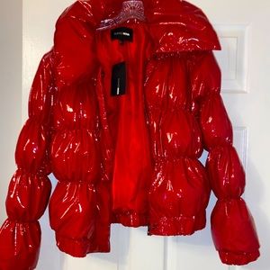 Red Leather puffy Fashion Nova jacket. Brand new still with tag.